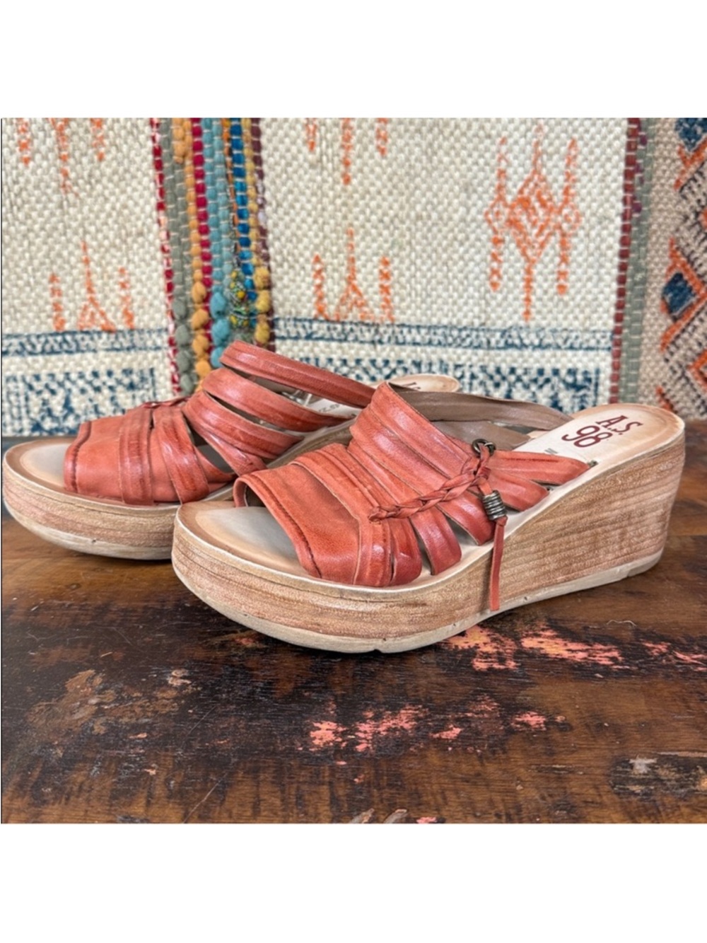 A.S.98  Nicolls Leather Braided Wedge Sandals